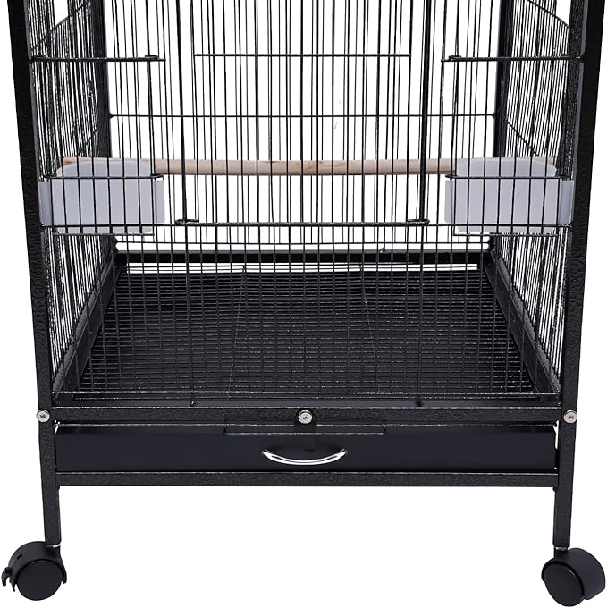 Parakeet Bird Cage 36.9 Inch Wrought Iron Flight Bird Cage Pet Bird Flight Cages with 4 Universal Wheels 3 Standing Poles Rolling Stand Bird Playground