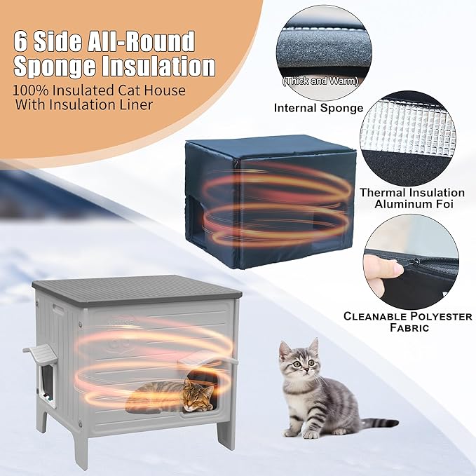 Outdoor Cat House with Insulated Liner, Plastic Cat House Weatherproof Cat Shelter,Easy to Assemble(Winter-Ready)