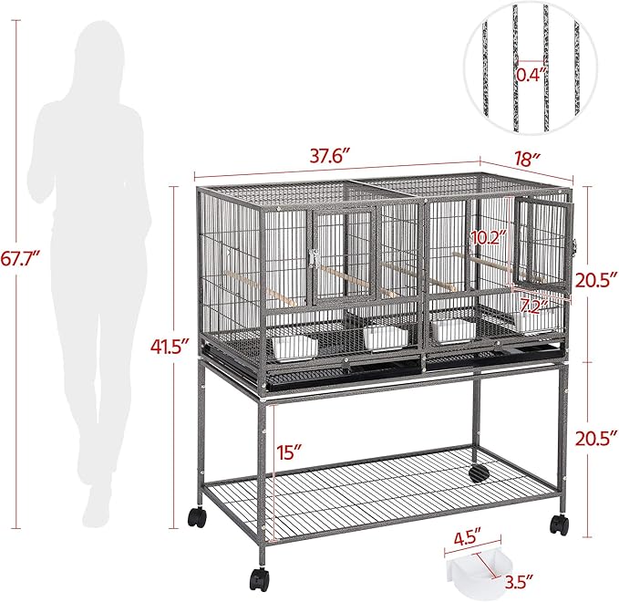 Topeakmart Divided Breeder Parakeet Canary Lovebird Finch Budgie Bird Cages W/Rolling Stand 1 Pack