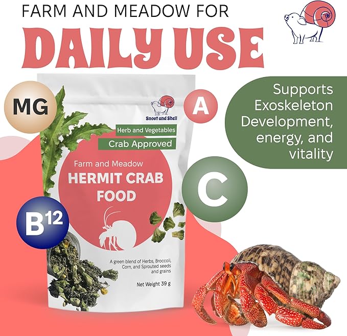 Farm & Meadow Hermit Crab Food – Corn, Broccoli & Leafy Greens with Sprouted Grains – 39g – Snout and Shell