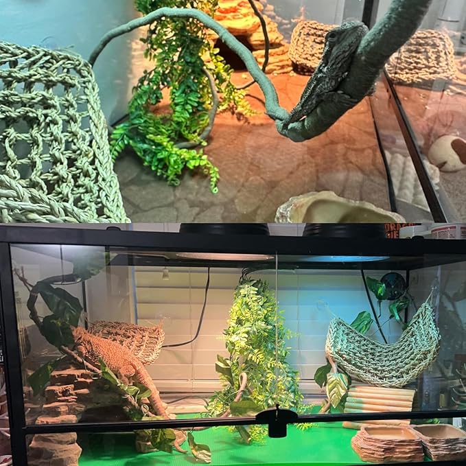 Bearded Dragon Tank Hammock,Natural Seagrass Reptile Lounger Hammocks Decor Flexible Leaves Jungle Climber Vines Habitat Accessories for Lizard Chameleon Gecko Snakes(5 PCS)