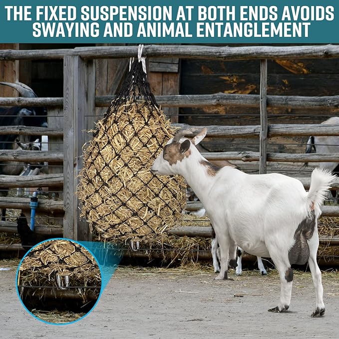 Hay Net for Horses,36 Inch Length Slow Feed Hay Net, Premium PE Material Hay Bags for Horses Goats Sheep, Easy to Hang with Steel Quick Links