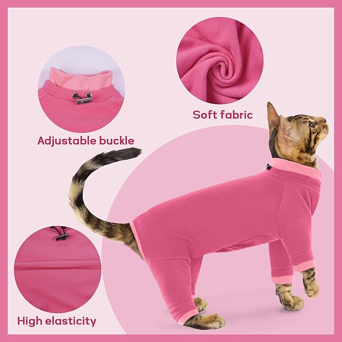PUMYPOREITY Cat Recovery Suit, Stops Wound Licking After Surgery, Sticky Hair Shirt with Sticky Fabric, Cat Pajamas Prevents Over-Grooming, Pink, XS