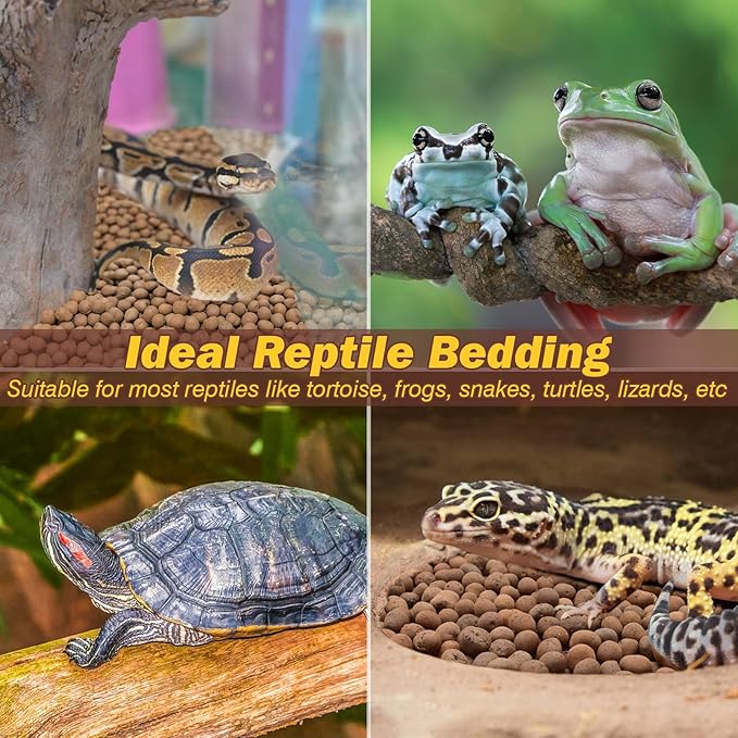 ZeeDix Reptile Substrate Leca Balls - 6LBS Organic Expanded Clay Pebbles, Bioactive Terrarium Bedding for Reptile Tank Habitat Accessories, Ideal for Bearded Dragon, Tortoise, Gecko, Snake & Frog