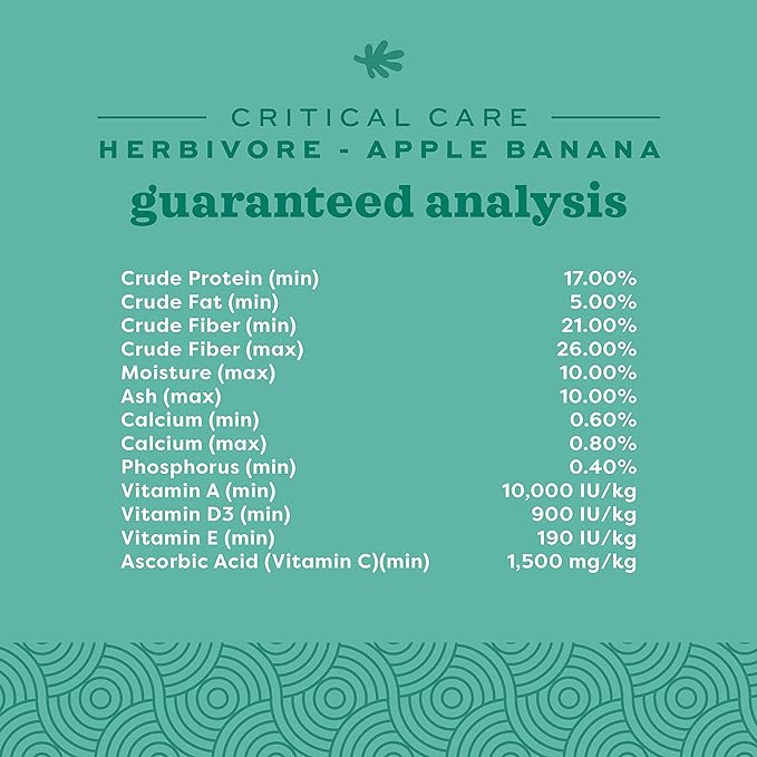 Oxbow Critical Care Herbivore, Emergency Rabbit & Guinea Pig Food, Natural Apple Banana Flavor, Veterinary Formula, Critical Care Herbivore, Assist Feeding Formula for Pets, 454 gram bag