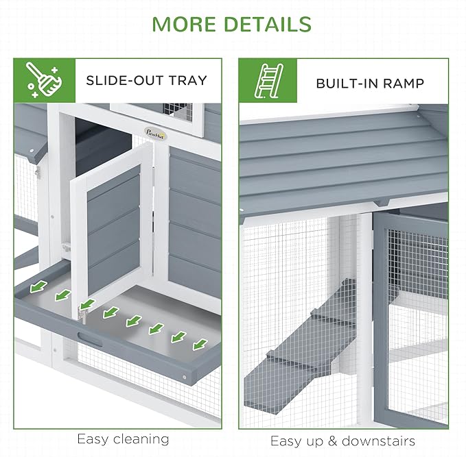 PawHut 59" Small Wooden Chicken Coop Hen House Poultry Cage for Outdoor Backyard with 2 Doors, Nesting Box and Removable Tray, White