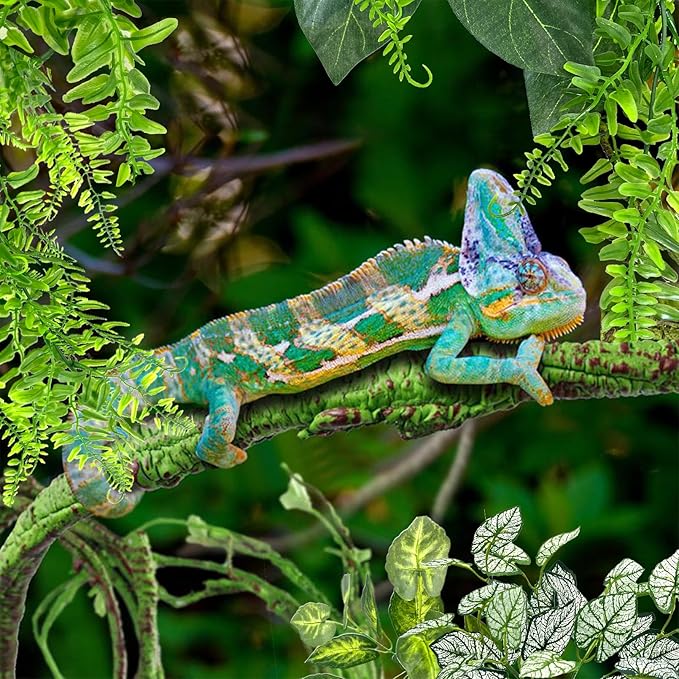 Hamiledyi 7 Pcs Reptile Plants Bendable Climbing Vines Terrarium Hanging Artificial Leaves, Bearded Dragon Tank Accessories, Habitat Decor for Snake Leopard Gecko Lizard Chameleon