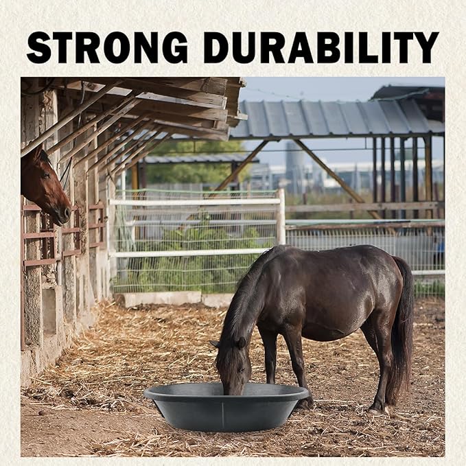4 PCS Rubber Feed Pan, 17.5X5.3in Horse Feed Bucket, 3 Gallon Feed Pan for Horse Cow Sheep Dog Pig Chicken Dust Bath and Other Animal Feed Container