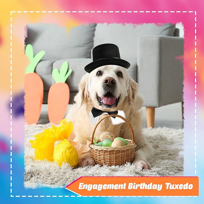 4 Pcs Pet Formal Halloween Costume Accessories Dog Wedding Bow Tie Top Hat Puppy Gentleman Costume for Halloween Cats Party Small Medium Dogs