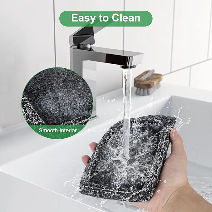 Reptile Water Dish for Bearded Dragon Tank Accessories, Hygger zoo Hermit Crab Food Bowl Reptile Food Dish Corner Rock Terrarium Feeding Bowl Tortoise Water Dish for Leopard Gecko Turtle Snake, Black