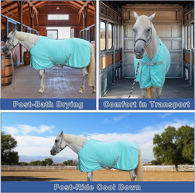 Horse Fleece Cooler, Blanket Liner - 300g Anti-Pilling Fleece, Moisture-Wicking, Cooling & Drying for Post-Workout, Bath & Travel, Prevent Overheating & Chilling Mintgreen 81
