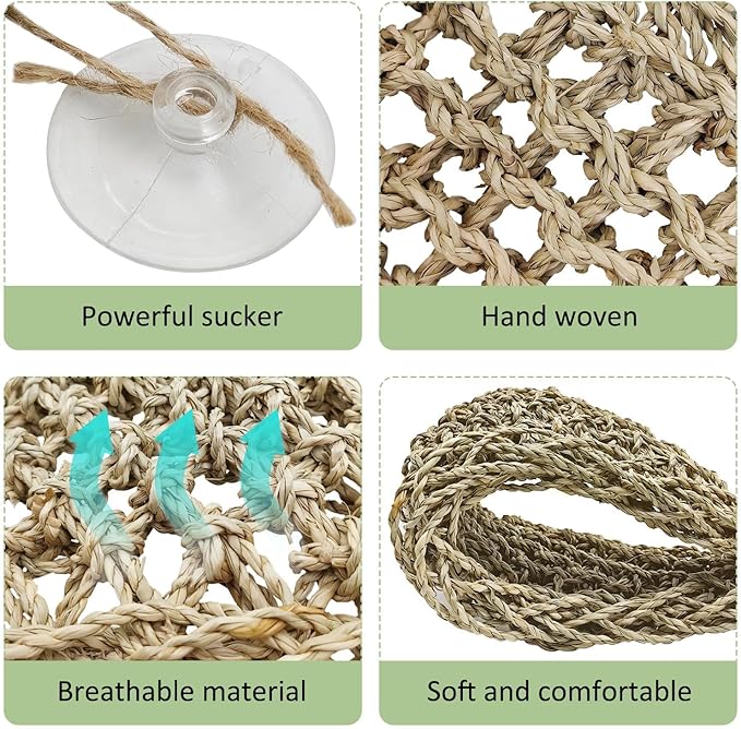kathson Bearded Dragon Tank Accessories, Large Reptile Hide Wooden Bridge Triangle Hammock Jungle Climber Vines Leaves and Plant Reptile Habitat Decor for Chameleon Lizards Gecko Snakes Climbing