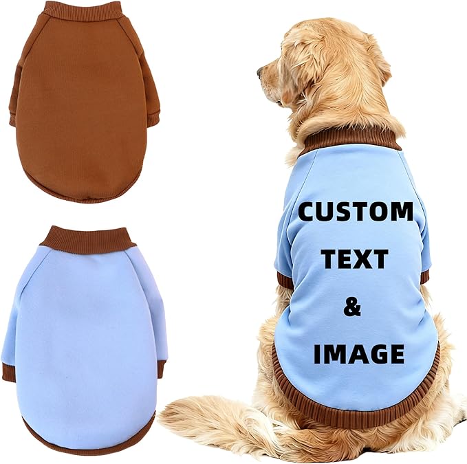 Custom Dog Hoodie, Personalized Sweatshirt with Photo Text Name Logo, Customized Hooded Sweater for Small Medium Large Dogs & Cats (Blue + Brown Border, Large)