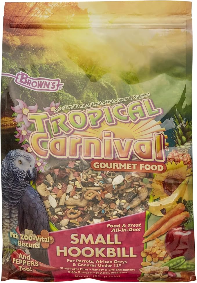 Tropical Carnival Small Hookbill Food – Gourmet Blend with Fruits, Nuts & Seeds, 10 Pounds, Omega 3 & Natural Preservatives, Supports Digestion
