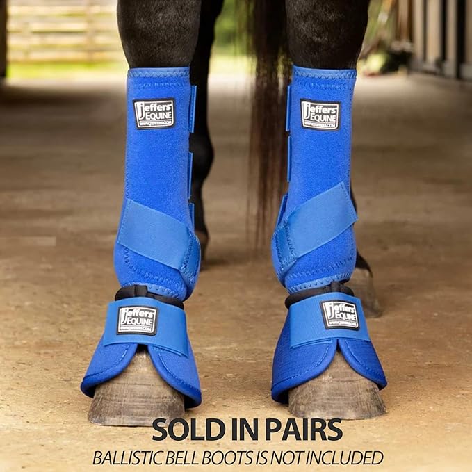 Jeffers Equine Protective Horse Boots 1 Pair Blue - Safe Neoprene Leg Guards & Comfortable Fit, Durable Strap Closures, Front & Hind Support, Equestrian Accessories for Travel & Riding - Medium