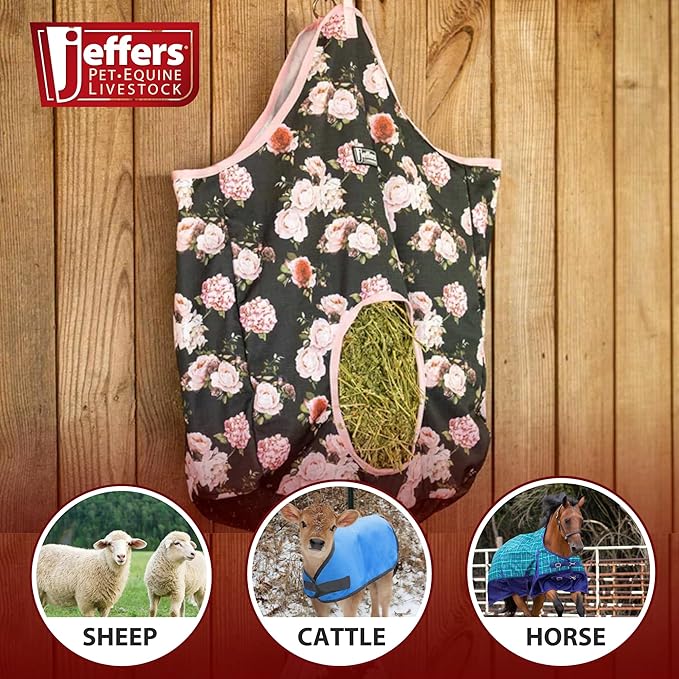 Jeffers Expression Top Loading Hay Bag for Horses & Livestock – Durable 600 Denier, Water Resistant Hay Feeder with Mesh Bottom for Stall, Trailer & Travel – Horse Feeding Supplies - Rose Garden