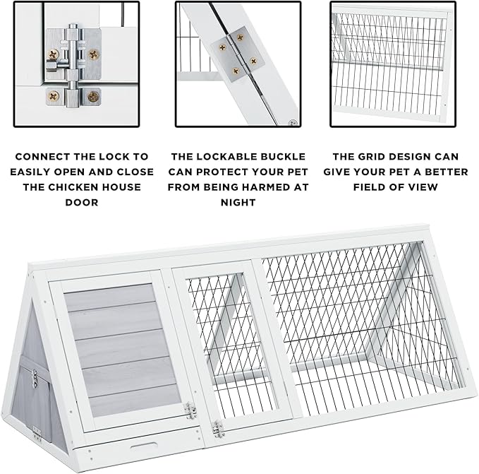 Small Chicken coop for 2-4 Chickens Outdoor Wooden with Waterproof Asphalt Roof, Ramp, and Multiple Doors Openable Top Pull-Out Tray Suitable for Outdoor Backyard (Off-White)