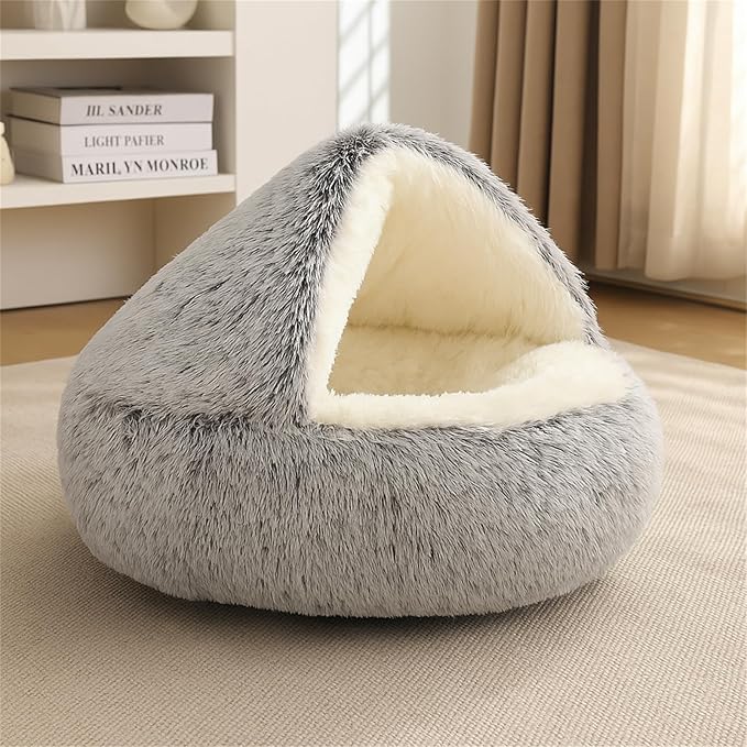 Nest Bed - Lapcatz Cat Beds for Indoor Cats, Fluffy Cat Bed Cave Plush Warm Nest for Cats (Latte,M 20"x20")