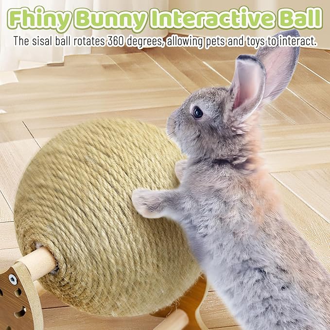 Fhiny Rabbit Scratch Toy, Natural Sisal Bunny Toy Rabbit Scratching Ball Cute Sisal Bunny Claw Scratcher Ball Enrichment Interactive Toy Scratching Post for Kittens Ferrets Sea Lion Shape