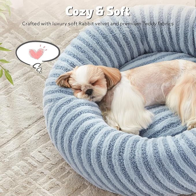 MIXJOY Dog Bed Medium Size Dogs, Washable Medium Dogs Bed with Removable Cover, Cozy Donut Dog Ded Fluffy Plush Faux Fur Pet Bed with Anti-Slip Bottom, 30"x30"x8", Blue