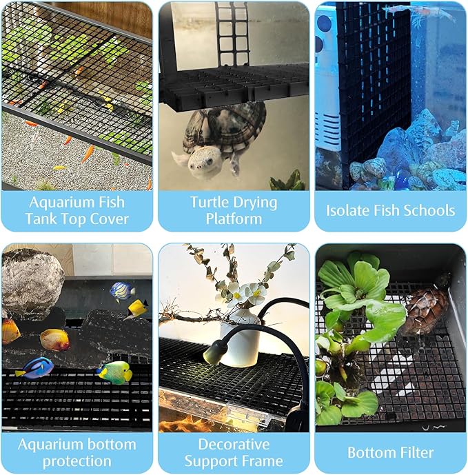 Hamiledyi Plastic Aquarium Divider with Clips Grid Panel Aquarium Lid Hood Fish Tank Divider Filter Bottom Isolation Pane Separator for Mixed Breeding(8 PCS,Black)