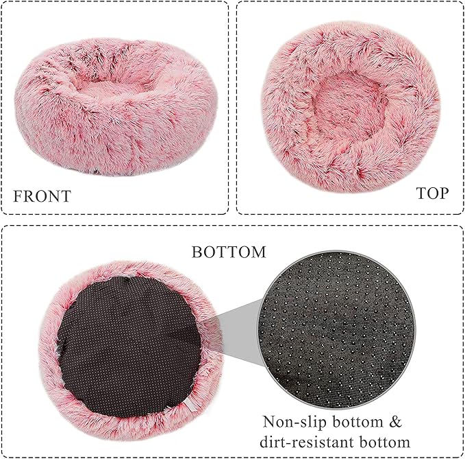 Dog Bed Large, Soft Round Cuddler Dog Beds Fluffy Plush Faux Fur Pet Beds, Anit-Anxiety Self-Warming Comfy (28", Dark Pink)