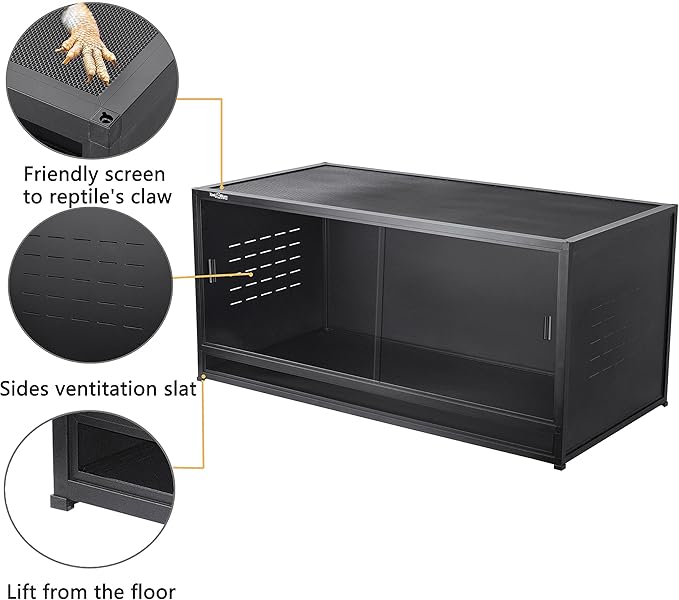 Reptile Terrarium 40''x16''x16'' ToxiRium Large PVC Reptile Enclosure 44 Gallons with 12'' Height Cabinet for Bearded Dragon Gecko Lizard Snake, Wide Breeding Vivarium Area with Sliding Doors Lock