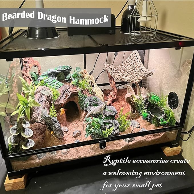 kathson Bearded Dragon Hammock,Lizard Lounger Reptile Tank Hanging Plants Climbing Jungle Vines Flexible Leaves Decorations for Lizards Chameleon Gecko Snakes(5 PCS)