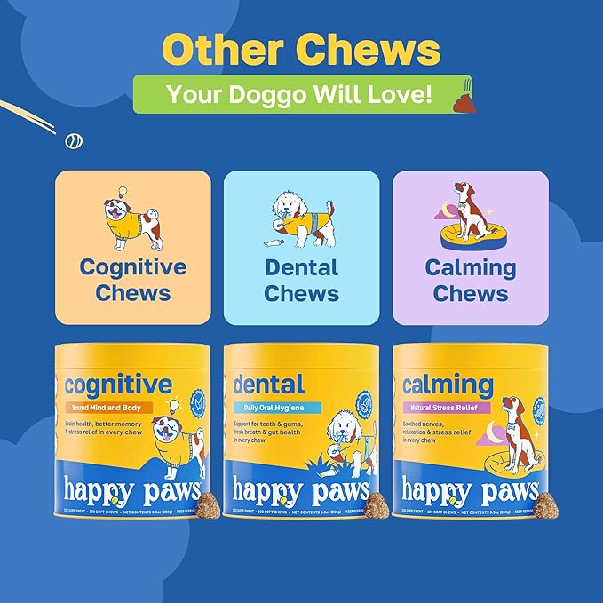Happy Paws Digestive Supplement for Dogs, Supports Gut Health for Dogs of All Breeds & Ages, Made with Probiotics, Enzyme Blend & Ginger Root, Pumpkin Flavor, Organic, Non GMO, 200 Soft Chews