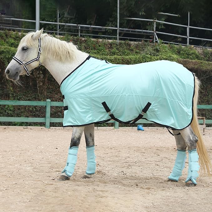 Adjustable Horse Fly Boots Set of 4, Equine Leg Protection Reduce Stomping, Breathable Mesh Fly Boots for Horses, Horse Leggings Leg Guards