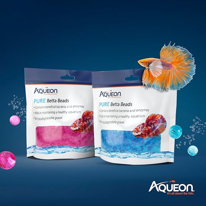 Aqueon PURE Betta Beads, Water Care for Unfiltered Aquariums, Maintains Clear Water and Helps Breakdown Organic Sludge, Blue