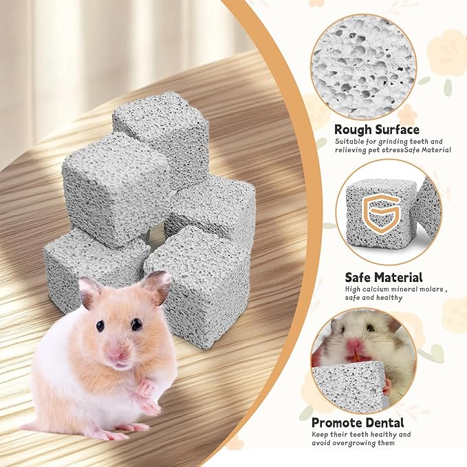 Hamiledyi 12 PCS Chinchilla Chew Toys Lava Blocks Hamster Chew Toys for Teeth Grinding Square Stone Mineral Calcium Stone for Bunny Rabbit Hamster Chinchillas Squirrel and Other Small Animals