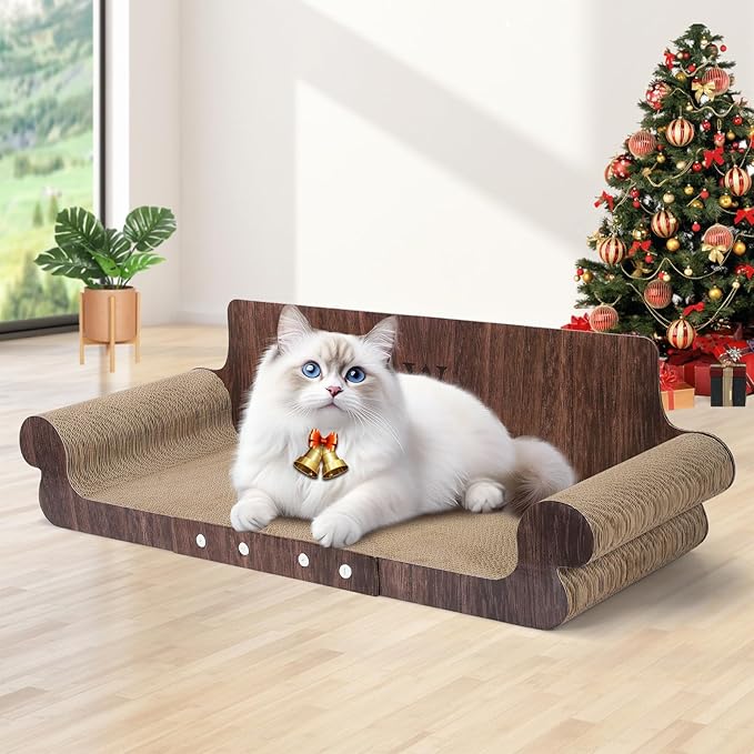 Extra Large Cat Scratcher Bed, 32 Inch Cat Scratching Board Cat Couch, Durable Cardboard Cat Scratcher Lounger, Modern Stylish Cats Bed for Indoor Cats, Furniture Protector