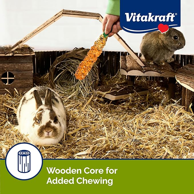 Vitakraft Crunch Sticks Rabbit Treat - Triple-Baked Rabbit Chews with Natural Wood Center - Crunchy & Nutritious Treats for Small Animals (Carrot and Honey, Pack of 6)