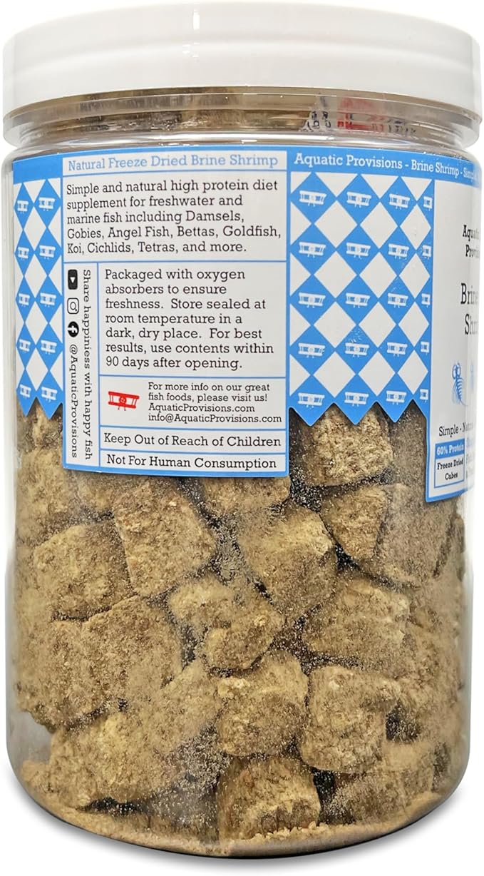 Freeze Dried Brine Shrimp Cubes 2.5 oz, Fish Food for Freshwater and Marine Aquarium Species