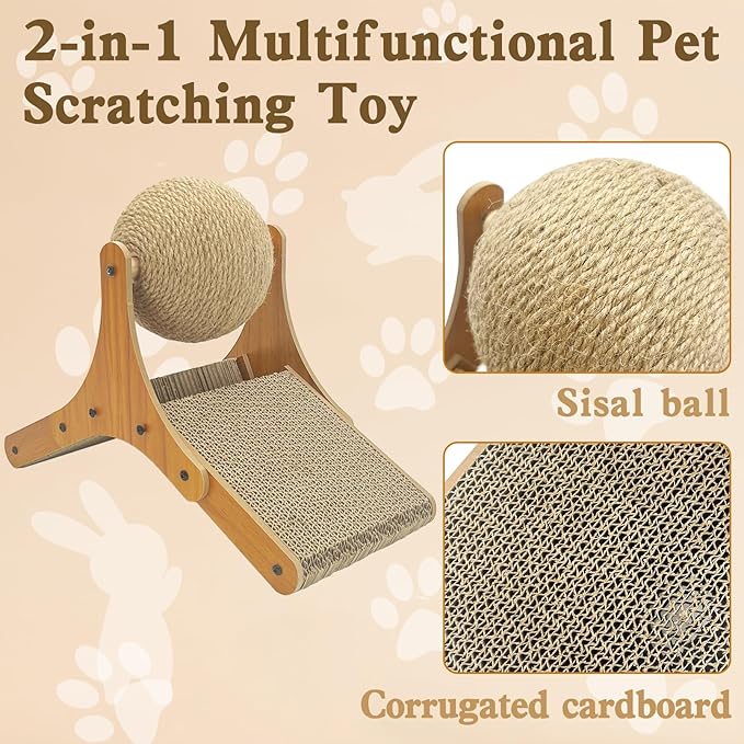 Rabbit Scratch Toy,Natural Sisal Rope Claws Scratcher Cardboard Pad Bunny Scratching Ball for Indoor Bunnies Kittens Chinchillas Small Animals Interactive Carrot and Solid Wood Scratcher Toys
