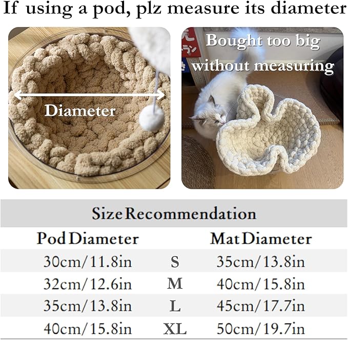 Cat Knitted Bed Mat, Extra-Soft Washable Warm Round Pads Cushions for Indoor Kittens, Cat Trees Towers, Perfect for Kneading and Sleeping (Blue,Large)