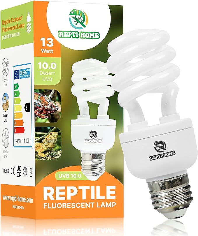 UVB Reptile Light 10.0, 13W Desert UVA UVB Bulb for Reptiles, Compact Desert Terrarium Lamp, Reptile UVB Light Bulb for Bearded Dragon, Lizard, Tortoise, Snake, Gecko