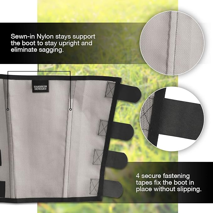 Harrison Howard Loose Fitting Fly Boots UV-Protective Extra Tough Mesh Ventilated Four Fasteners Stay-on Design Protect Horse Legs & Stomp-Reducing Set of 4 Original Grey Yearling