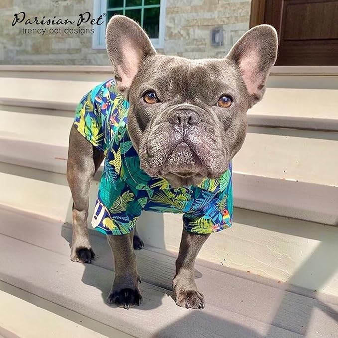 Parisian Pet Unisex Amazonia Shirt - Leafy Beach Outfit for Dogs - Cotton Summer Clothes - Stylish Hook and Loop Closure Costume - Machine Washable Shirts for Small Dogs - XS