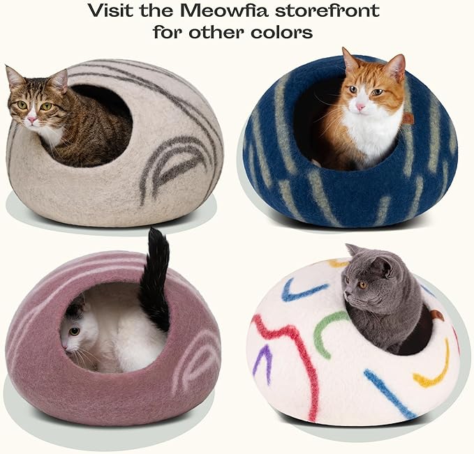 MEOWFIA Cat Cave – Premium Felt Cat Bed for Indoor Cats, Handmade 100% Merino Wool (Gold Rose, Medium)