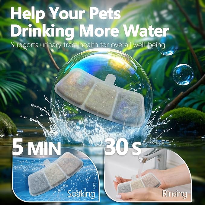 6+6 Packs Cat Water Fountain Filters Replacement - Compatible with oneisall PW03 PW04 Cat Fountain, Fits 3.5L/118oz Pet Water Fountains, with Pre-Filter Sponges