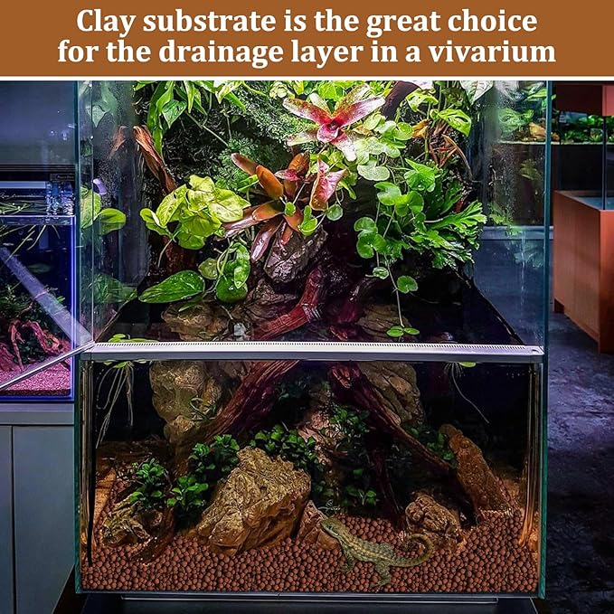 Riare 4LBS Expanded Clay Balls Terrarium Substrate for Reptiles - 100% Organic Lightweight Clay Pebbles Substrate Frogs False Bottom Substrate, Bioactive Terrarium Substrate for Drainage and Moisture