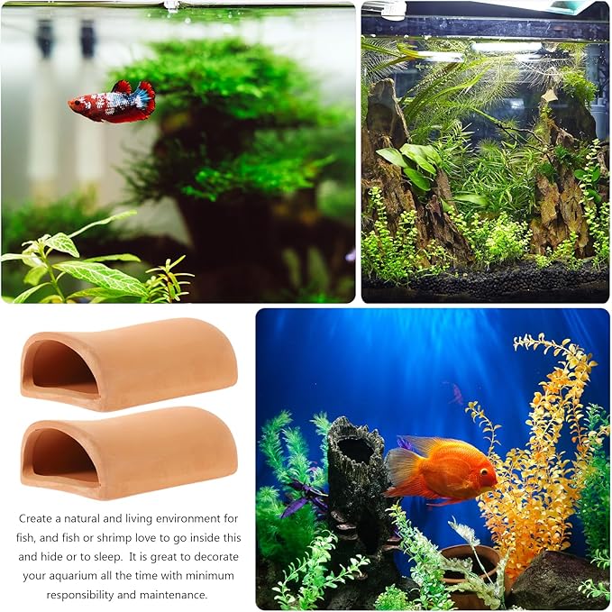 Amosfun Aquarium Tank Decoration Pottery Fish Hiding Shelter Breeding Cave for Shrimp Goldfish 2 x 4.7 x 1.6 Inch, 2 Pack