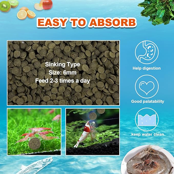 Premium Shrimp Food - High Protein Natural Pellets with Calcium Vitamins for Crystal, Red Cherry, Caridina & Tropical Shrimp(4.6oz)