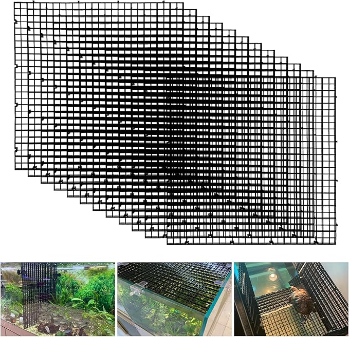 Plastic Egg Crate Fish Tank Divider Aquarium Filter Bottom Plastic Grid Fish Tank Isolation Board Black Egg Crate Tray((Black, 12pcs 11.8X11.8Inch with 0.35Inch Hole)
