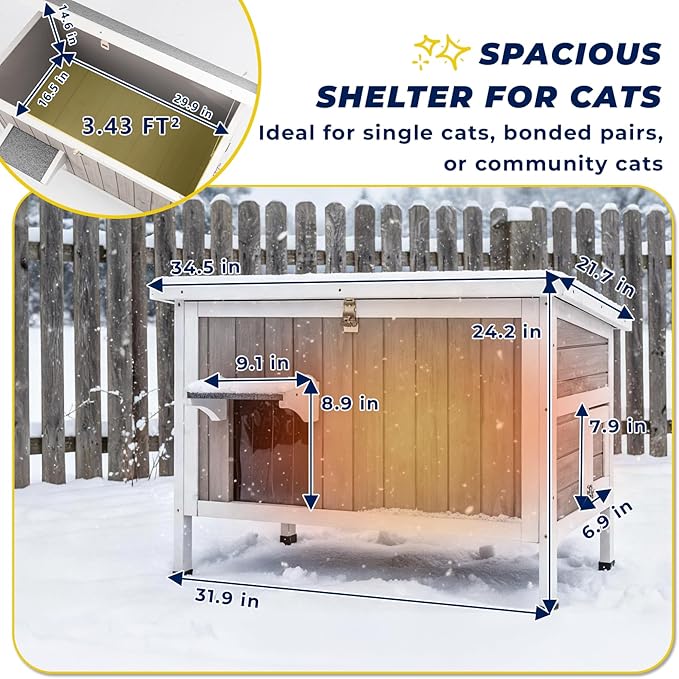 Insulated Outdoor Cat House, Feral cat House for Outside Weatherproof, Removable Bottom, and Lockable Escape Door – Feral Cat Shelter for Winter Protection,30" W × 16.5" D × 14.6" H Interior