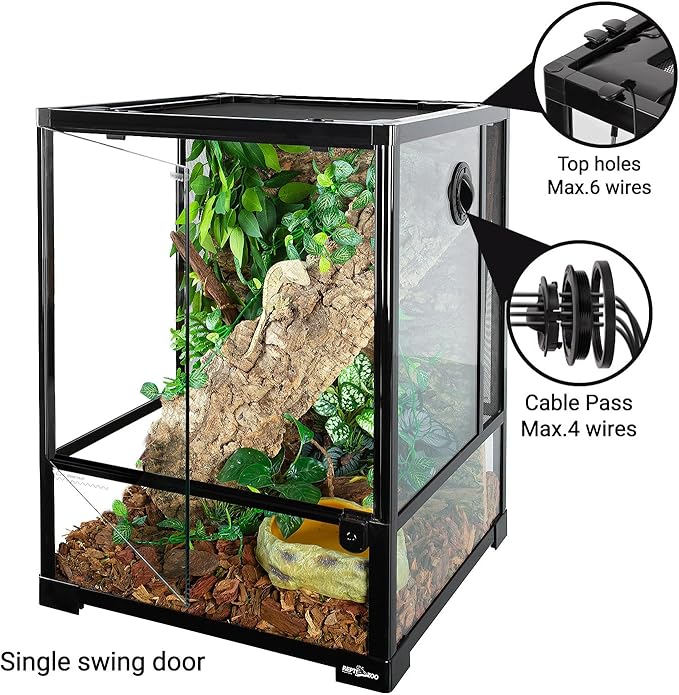 REPTI ZOO 30 Gallon Reptile Glass Terrarium, 18" x 18" x 24" Rainforest Habitat Tank with Front Opening Door, Knock-Down Vertical Reptile Terrarium with Top Screen & Side Mesh Ventilation