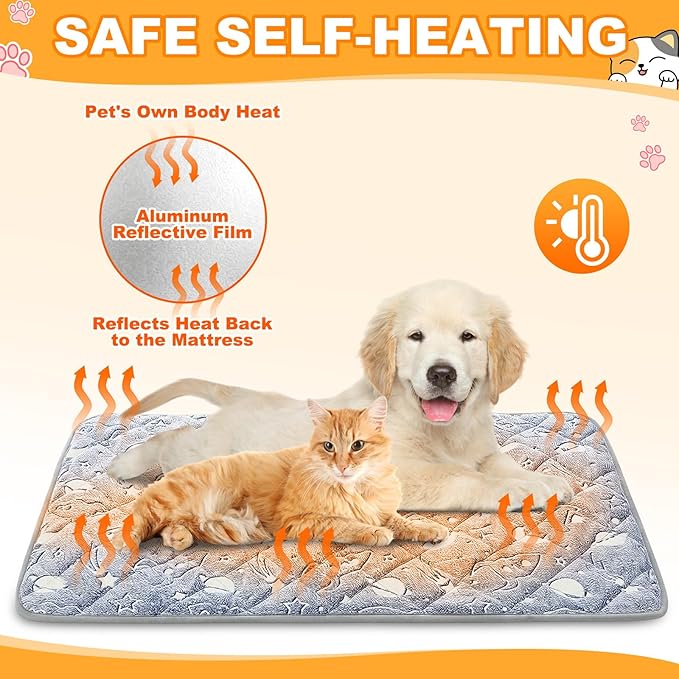 Riakrum 4 Pack Self Warming Cat Mat Heating Cat Bed 24" x 18" Thermal Dog Self Warming Pad Pet Heating Pad Non Slip Bottom Washable with Storage Bag for Indoor Outdoor Kitten Pet(28 x 45 Inches)