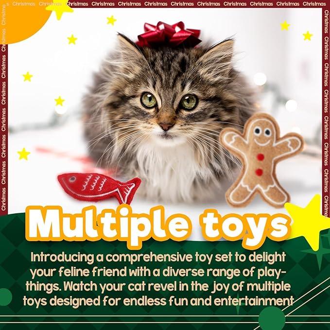 ALL FOR PAWS Christmas Cat Toys with Catnip, Bite-Resistant Teething Toy for Indoor Cats Exercise, Interactive Kitten Toys